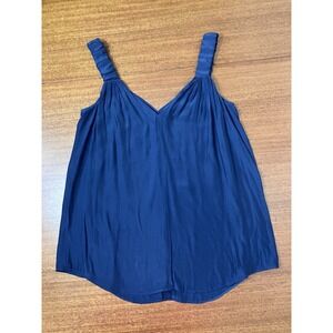 Smythe Medium Navy Blue V-Neck Oversized Cami Tank Top Blouse Classic Chic Japan